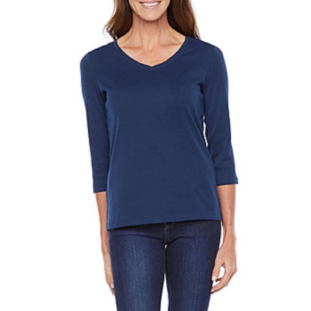 ⭐️St. John's Bay Womens V Neck 3/4 Sleeve T-Shirt size Small